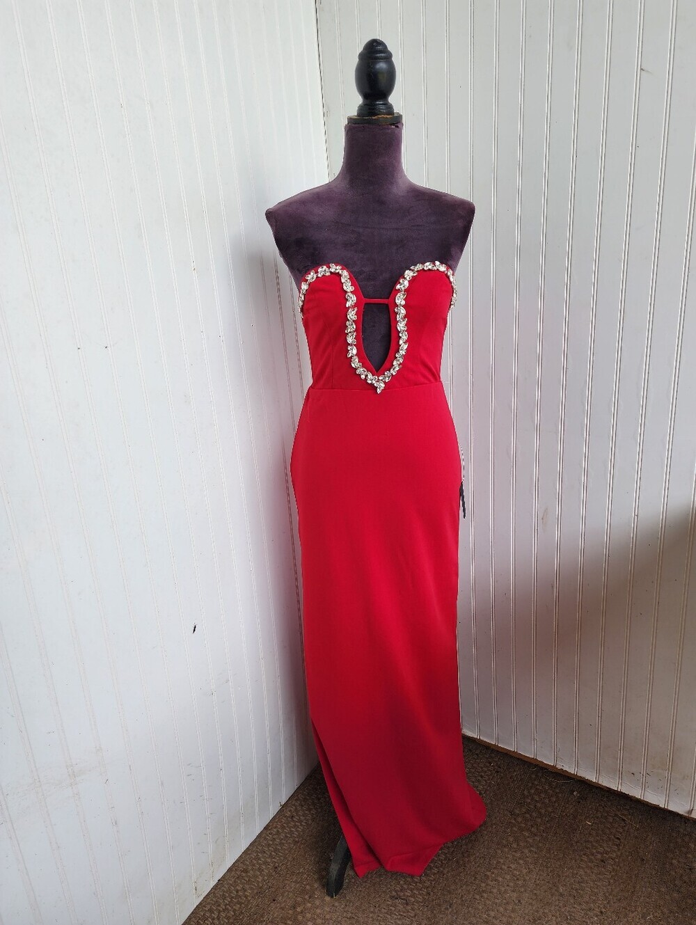 NWT Lulu's Sensational Luxury Red Rhinestone Cutout Strapless Maxi Dress Red S - Picture 4 of 16